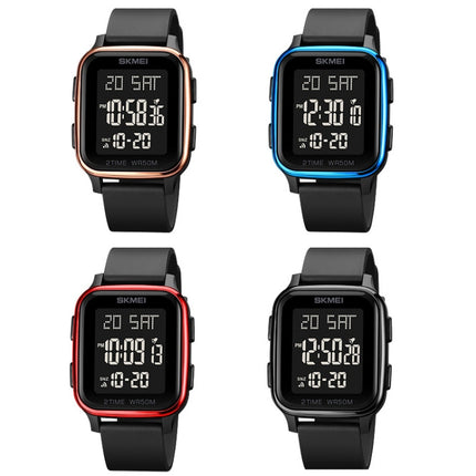 SKMEI 1858 Square Waterproof Digital Dual Display LED Luminous Watch, 1858 Red, 1858 Blue, 1858 Black, 1858 Rose Gold