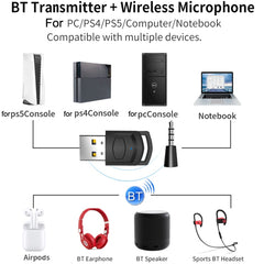 For PS4 / PS5 / PC HS-PS5101 Bluetooth 5.0 Adapter Audio Receiver Wireless Headset Transmitter, Headset Transmitter