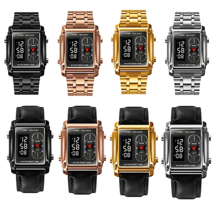SKMEI 1868 Square Double Display Waterproof Men Watch, Style:, Steel Belt (Rose Gold), Leather Belt (Rose Gold)