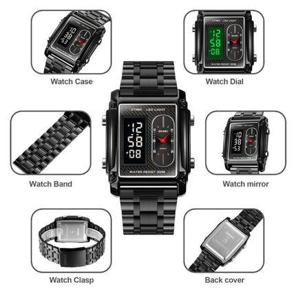 SKMEI 1868 Square Double Display Waterproof Men Watch, Style:, Steel Belt (Rose Gold), Leather Belt (Rose Gold)
