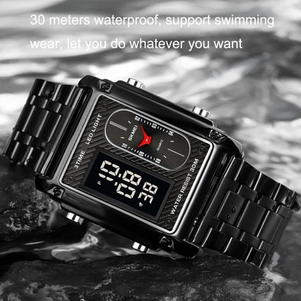 SKMEI 1868 Square Double Display Waterproof Men Watch, Style:, Steel Belt (Rose Gold), Leather Belt (Rose Gold)