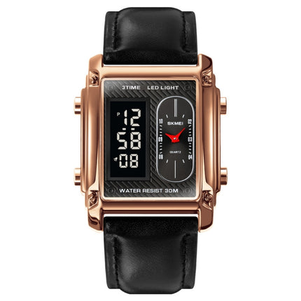 SKMEI 1868 Square Double Display Waterproof Men Watch, Style:, Steel Belt (Rose Gold), Leather Belt (Rose Gold)