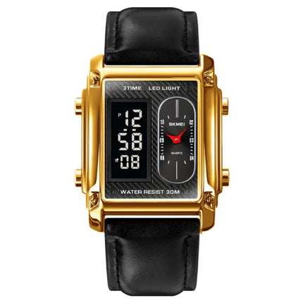 SKMEI 1868 Square Double Display Waterproof Men Watch, Style:, Steel Belt (Black), Leather Belt (Black), Steel Belt (Rose Gold), Leather Belt (Rose Gold), Steel Belt (Gold), Leather Belt (Gold), Steel Belt (Silver), Leather Belt (Silver)