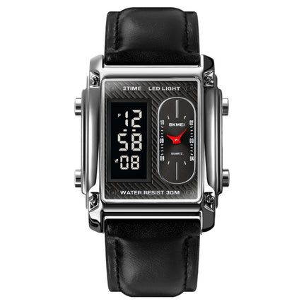 SKMEI 1868 Square Double Display Waterproof Men Watch, Style:, Steel Belt (Black), Leather Belt (Black), Steel Belt (Rose Gold), Leather Belt (Rose Gold), Steel Belt (Gold), Leather Belt (Gold), Steel Belt (Silver), Leather Belt (Silver)