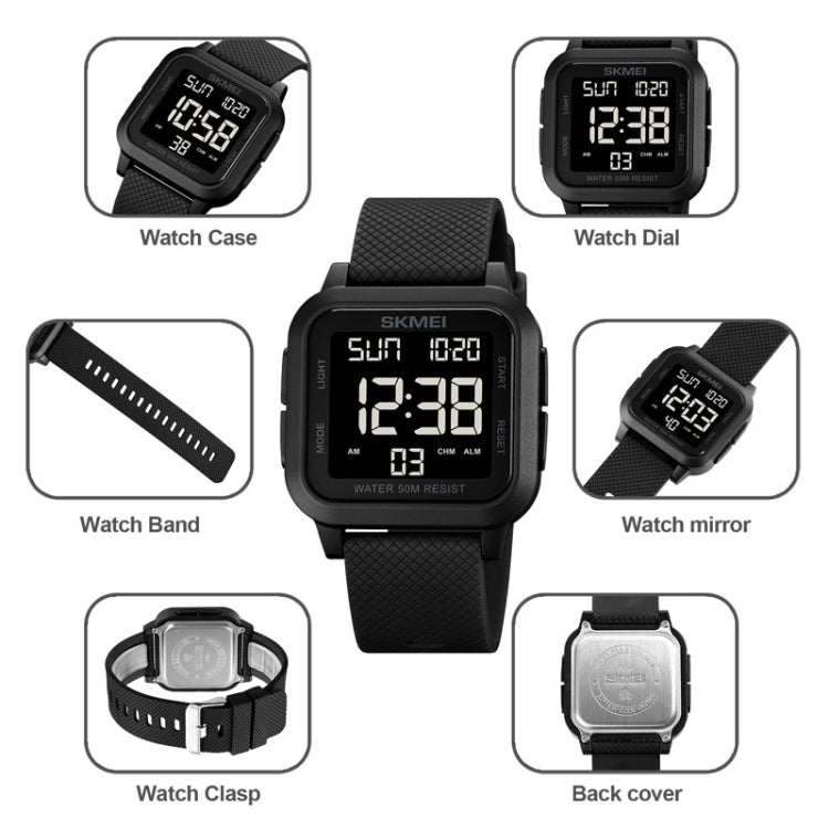 SKMEI 1894 Square Sports Waterproof Student Simple Multifunctional Luminous Watch, 1894