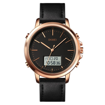 SKMEI 1652 Dual Movement Sports Leather Alloy Male Watch, Rose Gold Shell White Machine, Rose Gold Shell Black Machine, Gold Shell Black Machine, Black Shell Black Machine, Silver Shell White Machine, Silver Shell Black Machine