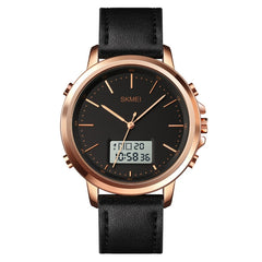 SKMEI 1652 Dual Movement Sports Leather Alloy Male Watch, Rose Gold Shell White Machine, Rose Gold Shell Black Machine, Gold Shell White Machine, Gold Shell Black Machine, Black Shell White Machine, Black Shell Black Machine, Silver Shell White Machine...