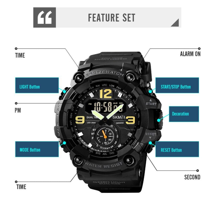 SKMEI 1637 Sports Digital Display Outdoor Shockproof Plastic Large Dial Men Watch, Black, Army Green, Blue Camouflage, Army Green Camouflage, Gray Black