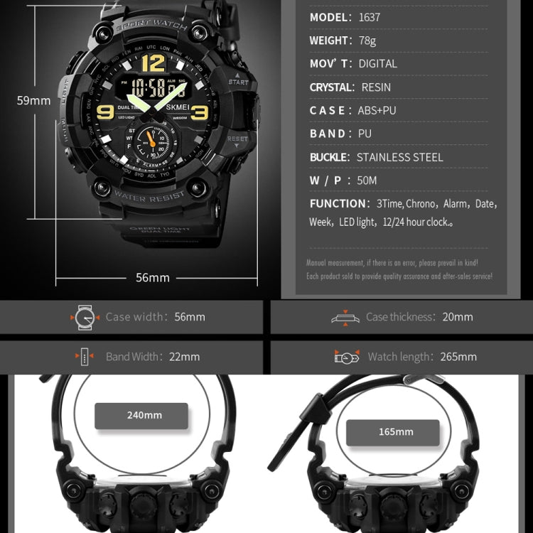 SKMEI 1637 Sports Digital Display Outdoor Shockproof Plastic Large Dial Men Watch, Black, Army Green, Blue Camouflage, Army Green Camouflage, Gray Black