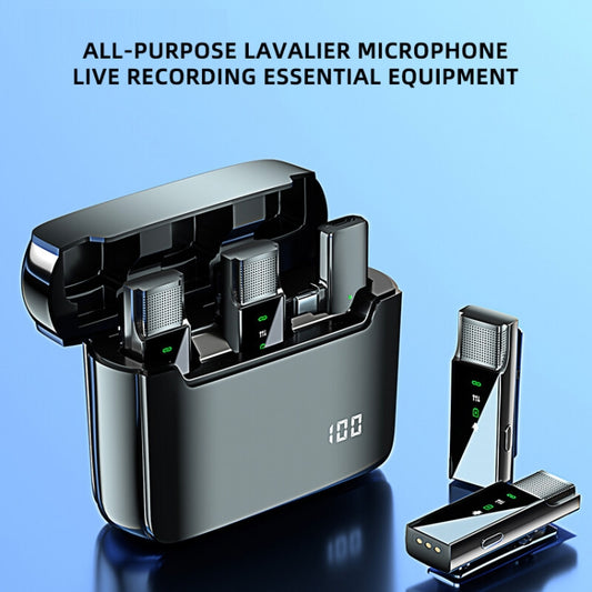 Digital Display Wireless Lavalier Microphone With Charging Compartment,Spec:, S16-S One To Two Black USB-C/Type-C Interface, S16-S One To Two Black 8 Pin Interface