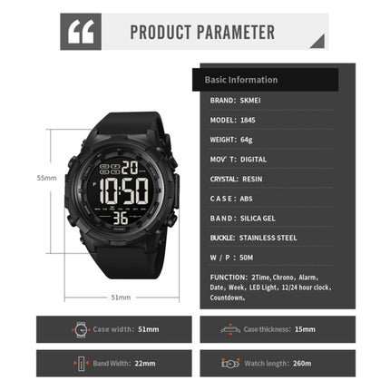 SKMEI 1845 Outdoor Waterproof Large Dial Multifunctional Sports Men Watch