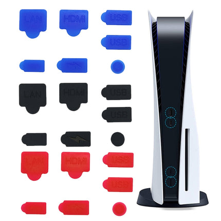 For PS5 2sets 7pcs/Set Dust Plug Silicone Dust Protector Anti-Dust Cover, White, Red, Blue, Black
