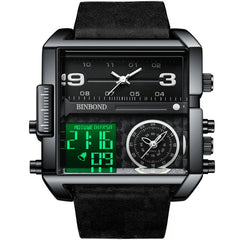 BINBOND B3332 Square Multifunctional Sports Quartz Waterproof Watch