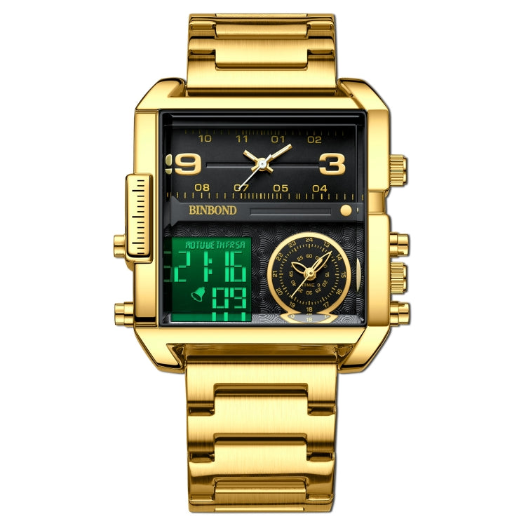 BINBOND B3332 Square Multifunctional Sports Quartz Waterproof Watch