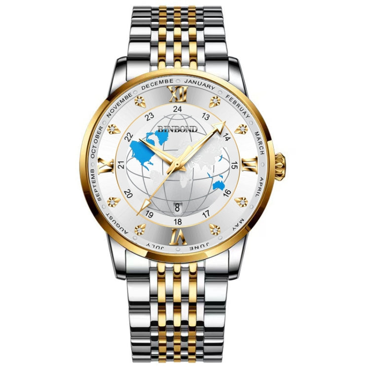 BINBOND B1117 30M Waterproof Earth Dial Butterfly Buckle Luminous Quartz Watch