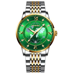 BINBOND B1117 30M Waterproof Earth Dial Butterfly Buckle Luminous Quartz Watch