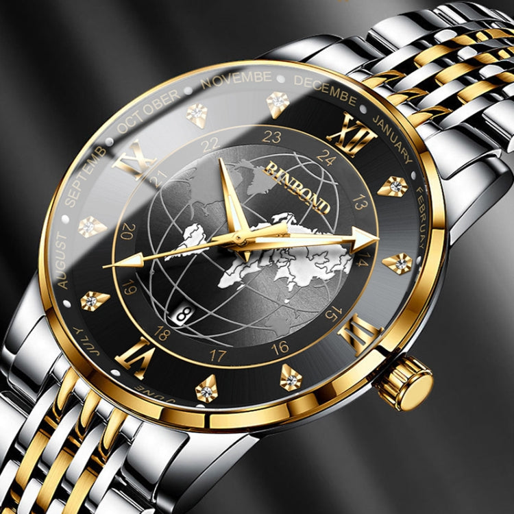 BINBOND B1117 30M Waterproof Earth Dial Butterfly Buckle Luminous Quartz Watch