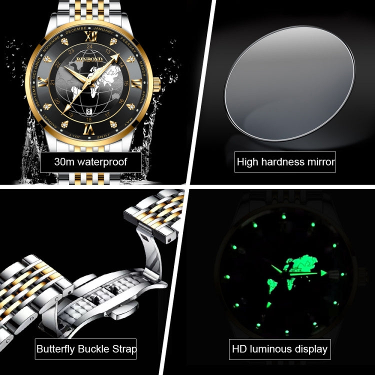 BINBOND B1117 30M Waterproof Earth Dial Butterfly Buckle Luminous Quartz Watch