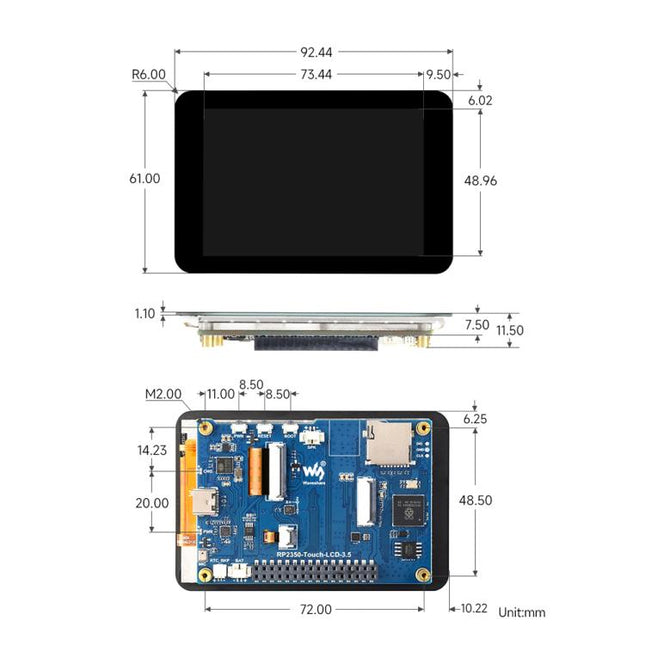 Waveshare RP2350 Dual-Core Development Board With 3.5-Inch 320x480 LCD, 65K Color Display, Standard Ver, With Case and OV5640 camera