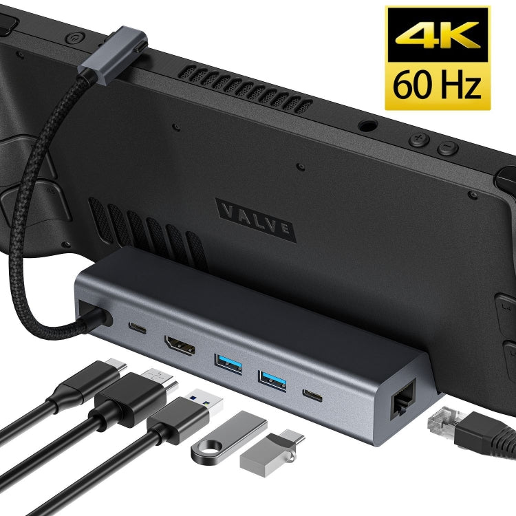 For Steam Deck HDMI+RJ45+2 USB 3.0 +USB-C/Type-C 3.0+USB-C PD 100W  6-In-1 Base Docking Station Bracket, JL-330B  6-In-1