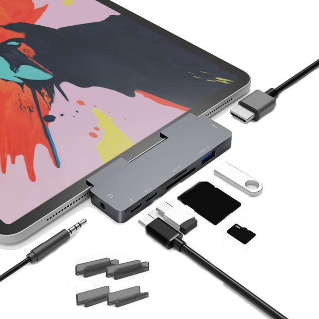 For IPad Pro 7-In-1 HDMI 4K + 3.5mm Audio + SD/TF+ 1 USB 3.0 + USB-C/Type-C + PD USB-C Docking Station, For IPad Pro 7-In-1