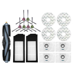 1pc Dust Box For ECOVACS X1 ONMI / X1 TURBO Vacuum Cleaner Accessories, 14 In 1 Set, 1pc Main Brush, 2pairs Side brush, 2pcs Filter, 2pcs Rag, 1pc Main Brush Cover, 2pcs Striped Rag, 2pcs White Filter, 2pcs Dust Bag, 1pc Dust Box