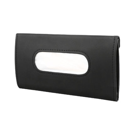 Car Sun Visor Tissue Holder Leather Hanging Storage Box, Black, Beige