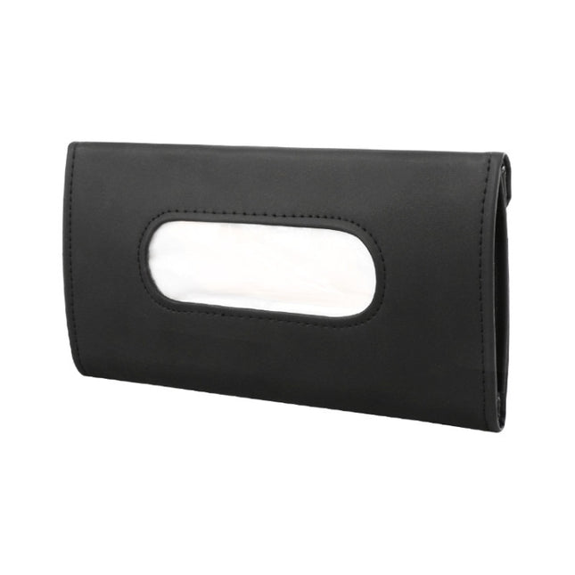 Car Sun Visor Tissue Holder Leather Hanging Storage Box, Black, Beige