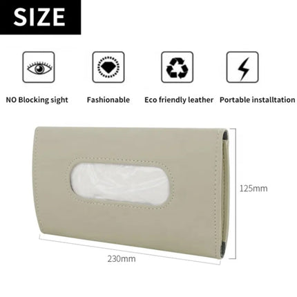 Car Sun Visor Tissue Holder Leather Hanging Storage Box, Black, Beige