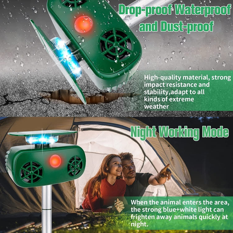 SK628 Solar Powered Animal Repeller 360 Degree Strobe Light Bird Repeller Ultrasonic Rat Repeller