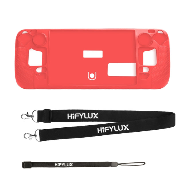 For Steam Deck Hifylux ST-PF14 Game Console Silicone Case Anti-scratch Non-slip Handheld Case Lanyard, Silicone Case Blue, Silicone Case Red
