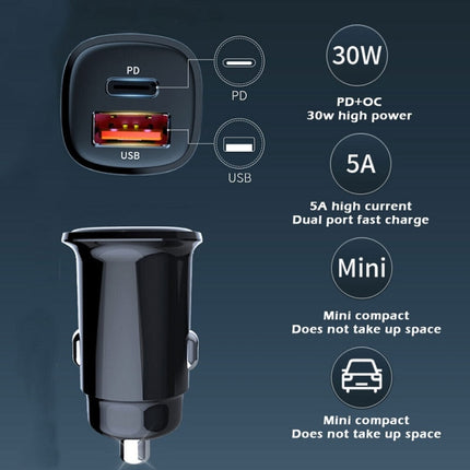 PD 30W Dual Port USB Super Fast Charge Car Charger, 30W Black