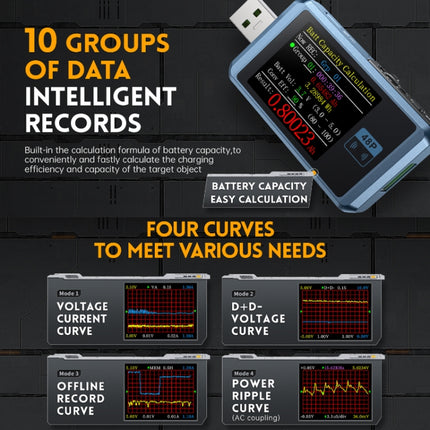 FNIRSI FNB48P USB Mobile Phone DC Power Charger Detector, Color:, Bluetooth Blue, Without Bluetooth Black