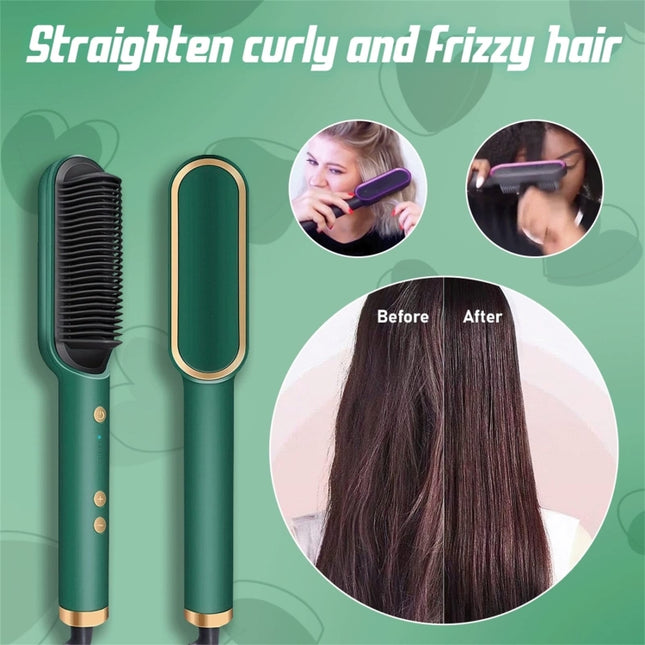 2 In 1 Hair Straightener Brush And Curler Negative Ion Hair Straightener Styling Comb, White, Black, Red, Green