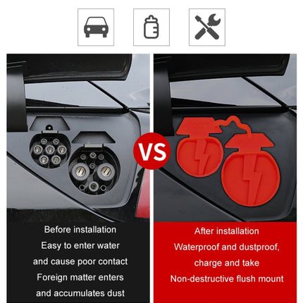 For Tesla Model3/Y 2pcs Charging Port Silicone Dustproof Waterproof Cover, Split Black, Split Red, Split Blue, Conjoined Black, Conjoined Red, Conjoined Blue, EU Standard Black