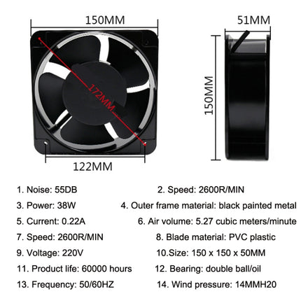 220V 38W 15cm Roller Chassis Electrical Cabinet Shaft, Oil Bearing Fan, Double Rolling Ball Bearing Fan