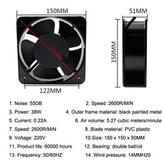 220V 38W 15cm Roller Chassis Electrical Cabinet Shaft, Oil Bearing Fan, Double Rolling Ball Bearing Fan