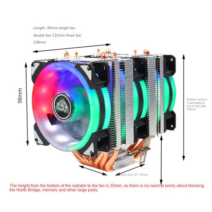 Desktop Computer Double Copper Tube CPU Radiator Super Quiet, 2 Tube Color Light 3-pin Single Fan, 2 Tube Color Light 3-pin Double Fan