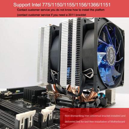 Desktop Computer Double Copper Tube CPU Radiator Super Quiet, 2 Tube Color Light 3-pin Double Fan, 2 Tube Color Light 3-pin Single Fan