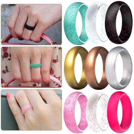 SH100 5.7mm Wide Silicone Ring Glitter Couple Ring, No.8, No.9
