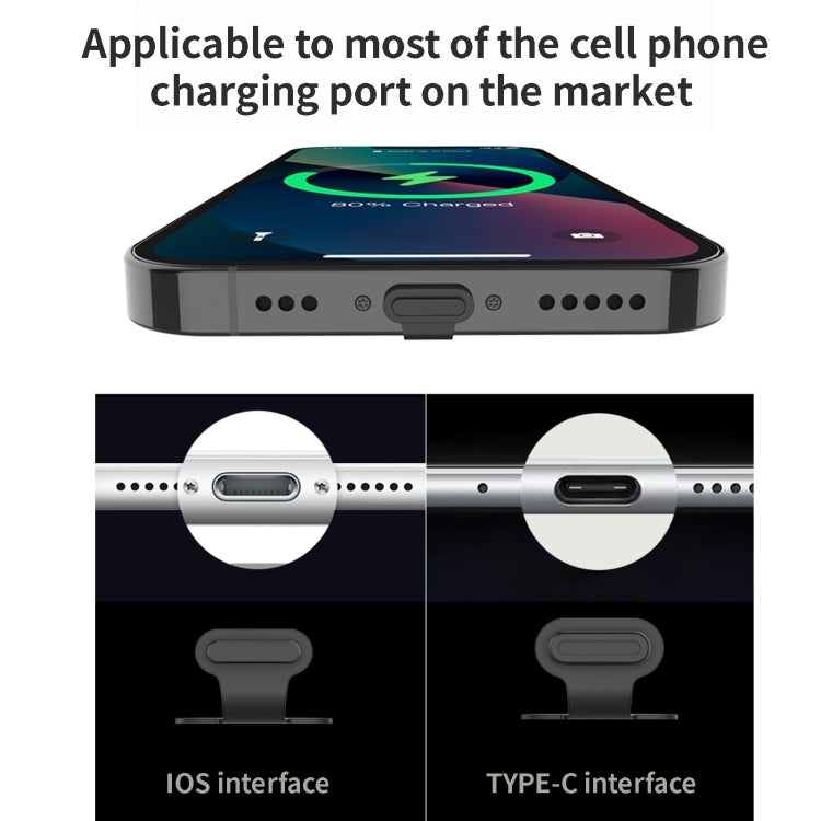 10 piezas de puerto de carga de teléfono móvil, tapón antipolvo de silicona, cubierta adhesiva posterior a prueba de pérdida, 8 pines, USB-C/Tipo-C