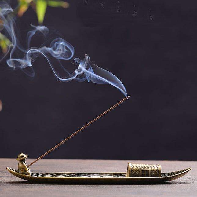 Fisherman Incense Stick Holder Insence Burner Ash Catcher Insense Stand, Fishing Boat, Bamboo Raft