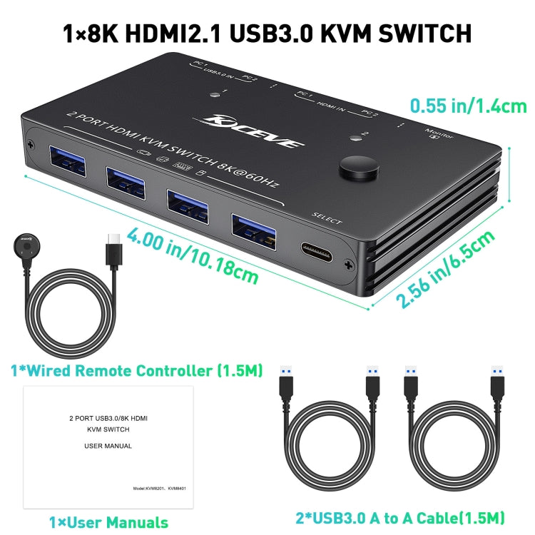 KC-KVM8201 USB3.0 Switch U Disk Printer Two Computers To Share 8K HDMI KVM Switch, KC-KVM8201