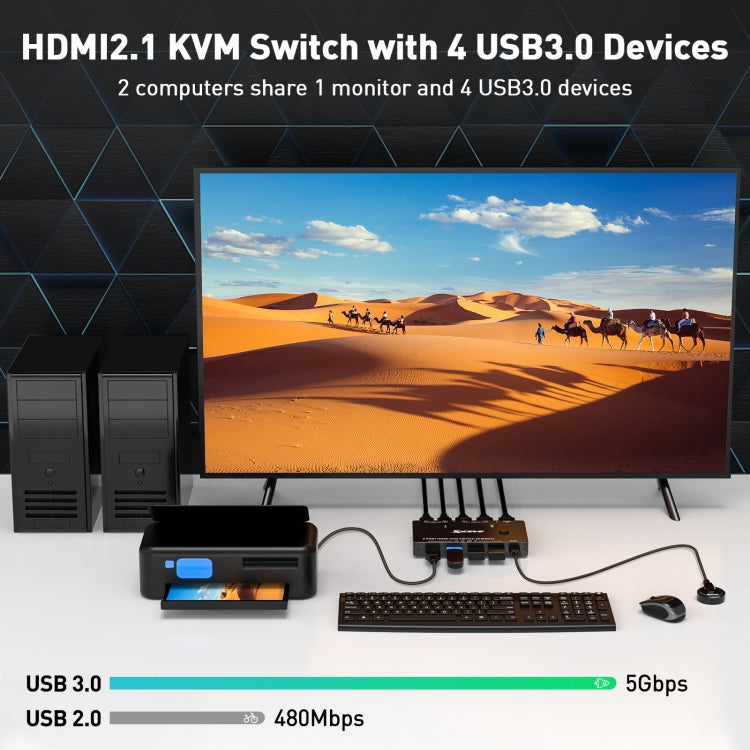 KC-KVM8201 USB3.0 Switch U Disk Printer Two Computers To Share 8K HDMI KVM Switch, KC-KVM8201