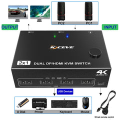 202DH DP HDMI Dual Channel KVM Switch Computer Host DP Interface Keyboard Mouse Sharing Display, 202DH