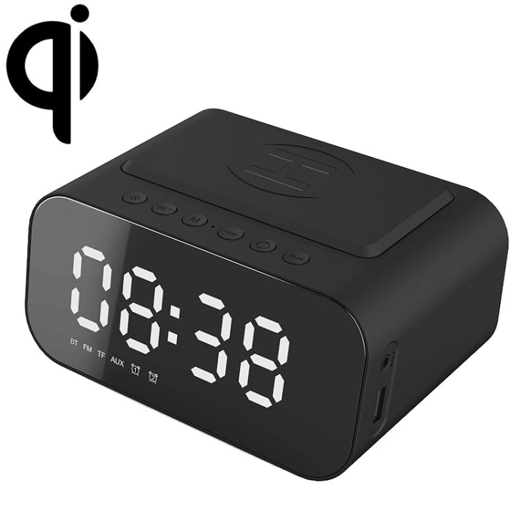 BT510 15W LED Clock Wireless Charging Bluetooth Speaker Multifunctional Smart Mirror Alarm Clock Audio, BT510 (Iron Black), BT510 (White)