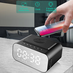 BT510 15W LED Clock Wireless Charging Bluetooth Speaker Multifunctional Smart Mirror Alarm Clock Audio, BT510 (Iron Black), BT510 (White)