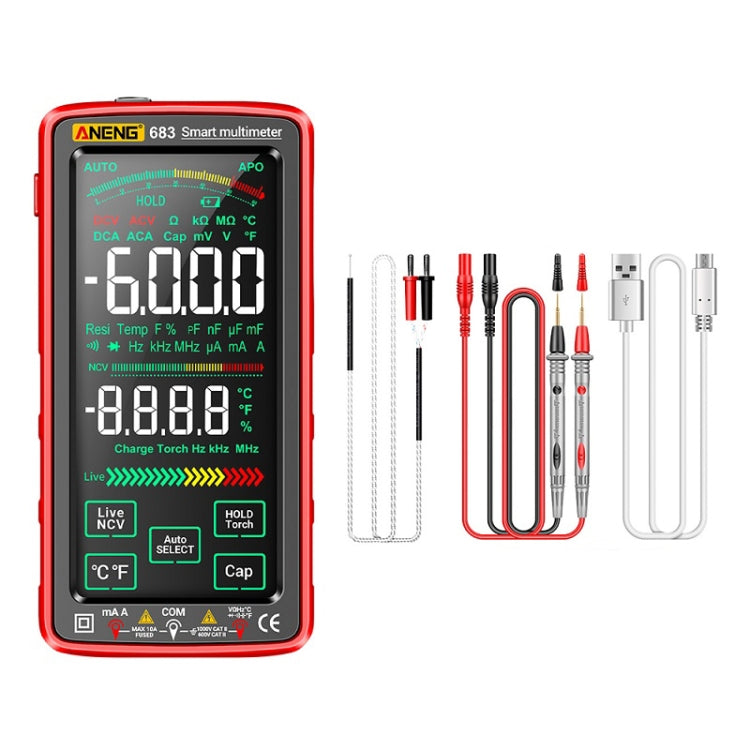 ANENG 683 Smart Touch Screen Automatic Range Rechargeable Multimeter, 683 Red, 683 Black