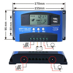 YCX-003 30-100A Solar Charging Controller with LED Screen & Dual USB Port Smart MPPT Charger, 12/24V 30A, 12/24V 40A, 12/24V 50A, 12/24V 60A, 12/24V 100A, 12/24/36/48/60V 40A, 12/24/36/48/60V 100A, 12/24/36/48/60V Wifi 40A, 12/24/36/48/60V Wifi 100A