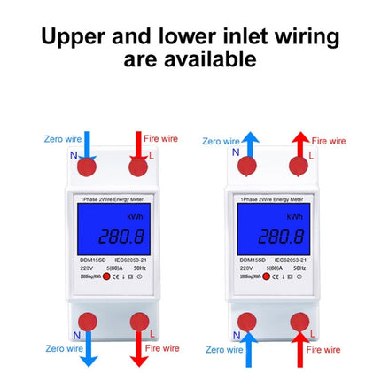 DDM15SD Single-phase Multi-function Rail Meter with Backlight LCD Display, 5 (20) A, 5 (32) A, 10 (40) A, 15 (60) A, 20 (80) A, 5 (80) A